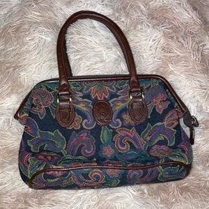 Vintage Liz Claiborne Leather Tapestry Purse